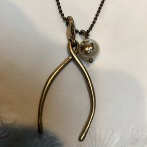 Tory Burch Wish Bone Necklace pearl charm